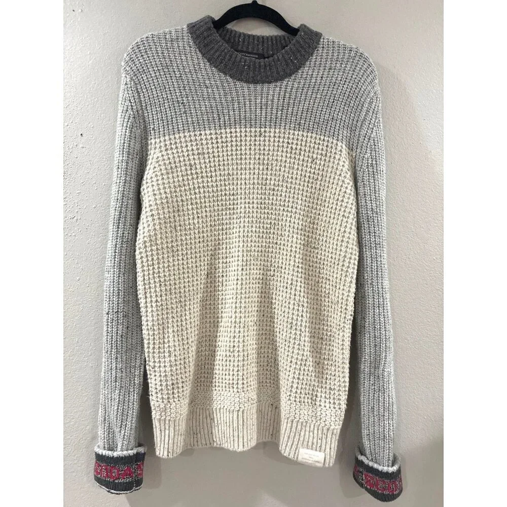 Scotch & Soda men's colorblock knitted Wool sweater in a gray colorway size S